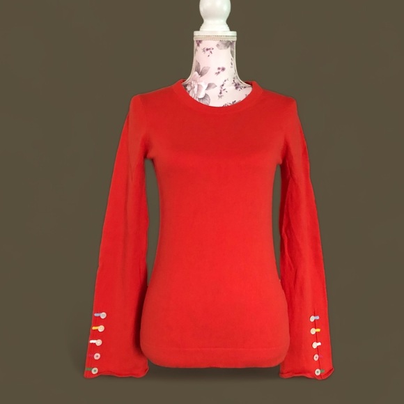 Boden Cute Button Cuff Crew Neck Sweater - Picture 1 of 3